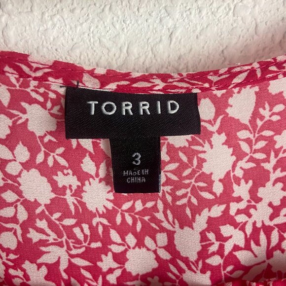 Torrid Size 3 Babydoll Chiffon Smocked Top Blouse Pink Ditsy Floral Prairie 3X - Picture 4 of 8